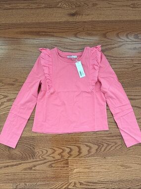 NWT Janie and Jack Coral Pink Ruffle Long-Sleeve Tee - 12
